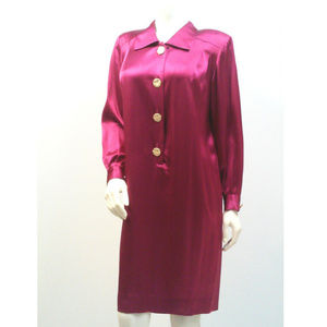 Vintage Fuschia Satin Shirt Dress